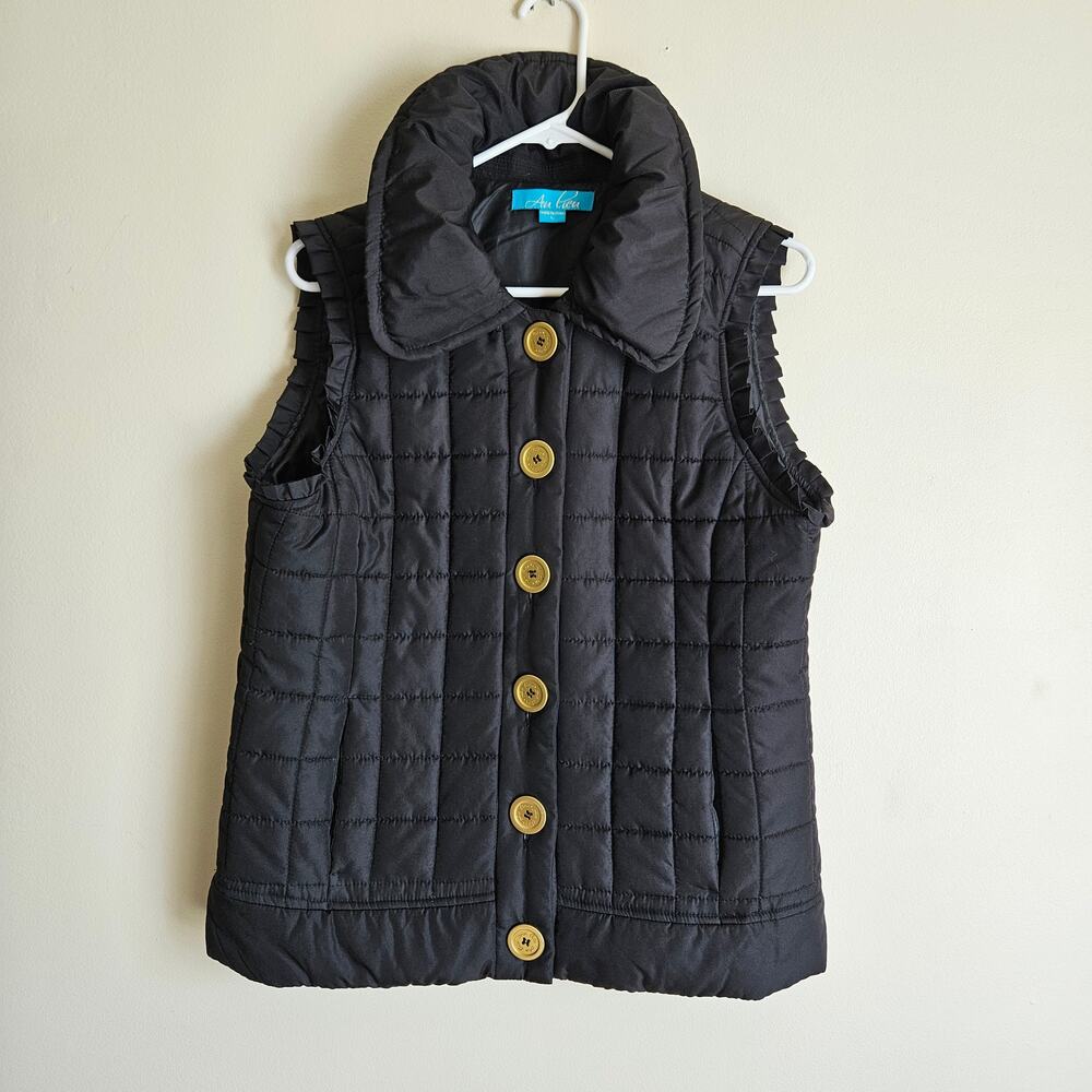 Super Cute! Au Lieu Ruffle Sleeve Vest, Black, Sz L